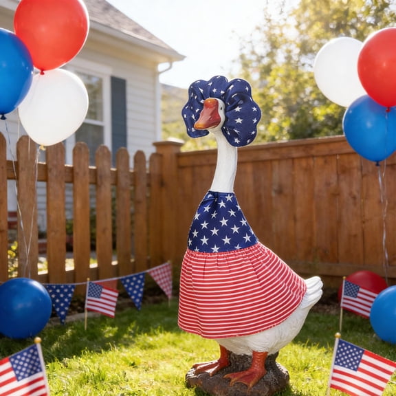 Leutsin Patriotic Porch Goose Outfits for 23" Lawn Statue, Red White Blue Stars & Stripes Goose Costume for 4th of July Memorial Day Independence Day Garden Patio 250th Anniversary Decoration