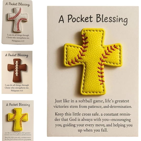 Leutsin A Pocket Blessing - Baseball Football Softball Cross Edition,Handmade Pocket-Sized Cross Gift for Christian Athletes,Inspirational Token for Teams & Youth Group Encouragement Decor,5.6"