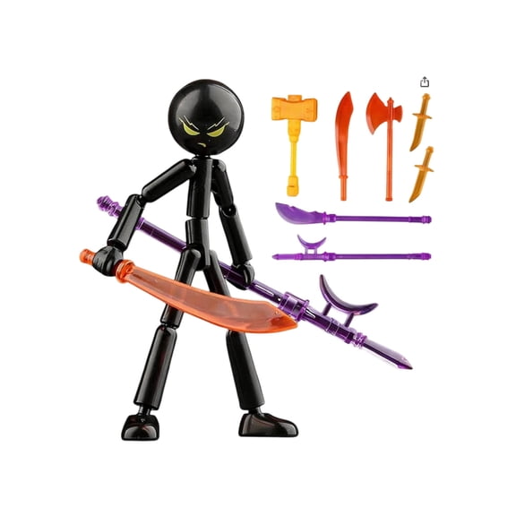 Leutsin Posable Action Figures, 7" Stickman Collectable Multi-Jointed Action Figures with 7 Handheld Items, Novelty Stop Motion Figure for Collectors, Gift Desk Decor