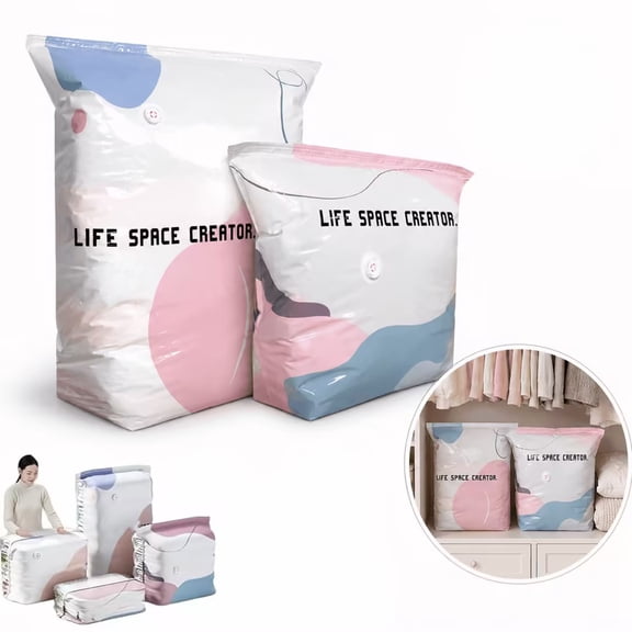 Leutsin No Pump Vacuum Storage Bags, Press & Seal Space-Saving Cube Compression Bags for Clothes Bedding Quilts, Moisture & Dust Protection, Reusable Space Saver Organizer for Closet Travel Moving