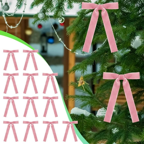 Leutsin Set of 12 Velvet Bows Ornaments for Christmas Tree - Vintage Velvet Bows Xmas Tree Decorations,Winter Home Decor for Wreath Mantle Gift Wrap Holiday Decor,Large Size,Pink