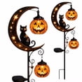 thumbnail image 1 of Leutsin Solar Halloween Cat & Pumpkin Moon Garden Stake Light, Waterproof Metal Black Cat on Crescent Moon with Hanging Pumpkin Lantern Stake Outdoor Decoration for Patio, Yard, Lawn, Pathway, 1 of 6