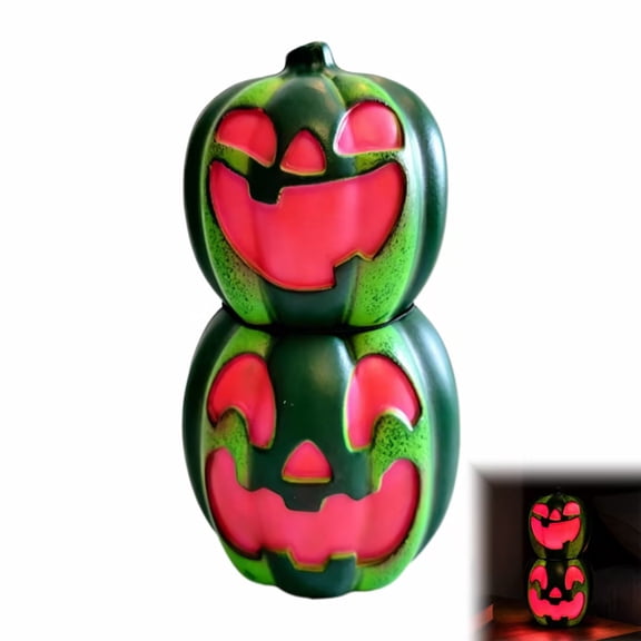Leutsin Summer Halloween Watermelon Pumpkin Light, Glowing Pink Face Stacked Pumpkin Decorative Lamp, Spooky Halloween Light Up Pumpkin for Summerween & Horror Party Decor, 10"
