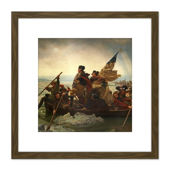 Leutze Washington Crossing The Delaware Painting 8X8 Inch Square Wooden Framed Wall Art Print Picture with Mount