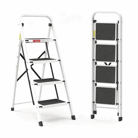 LevLad 4 Step Folding Ladder, Lightweight Portable Step Stool, 330 Lbs Capacity, White