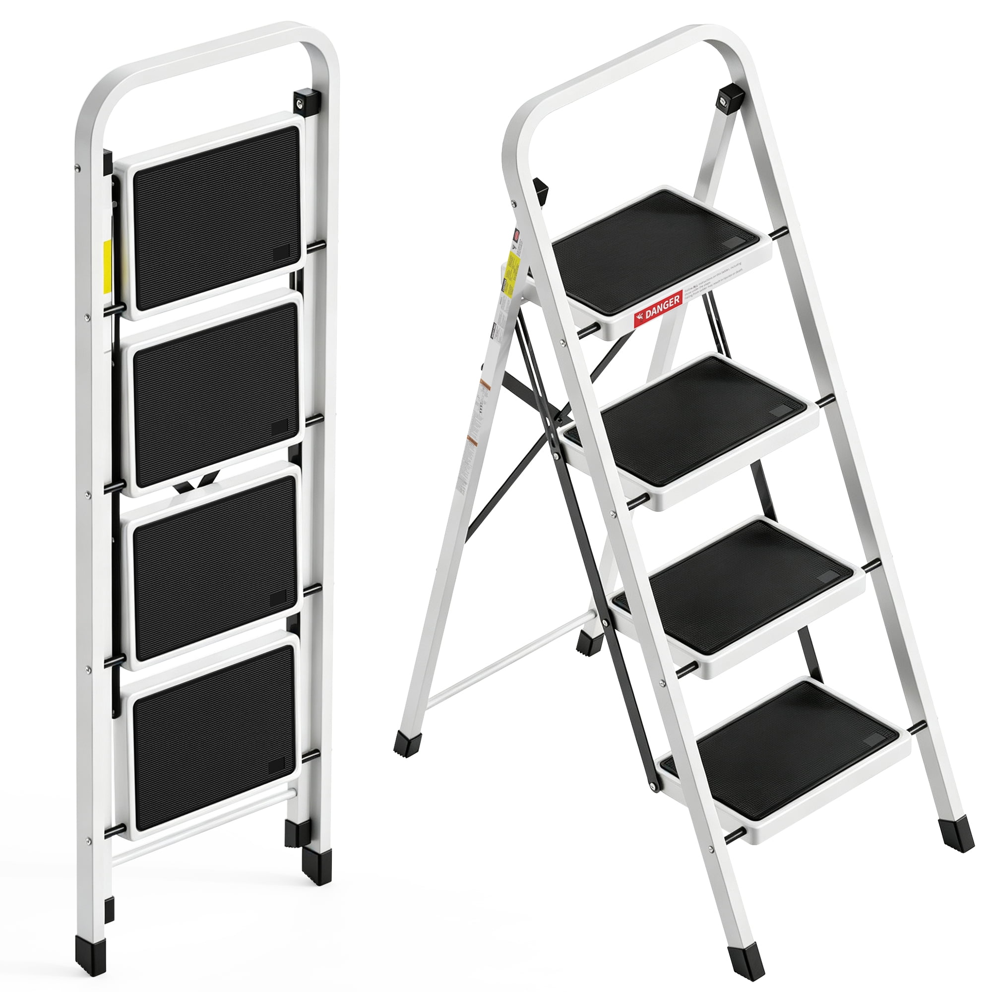 LevLad 4 Step Folding Ladder, Lightweight Portable Step Stool, 330 Lbs Capacity, White