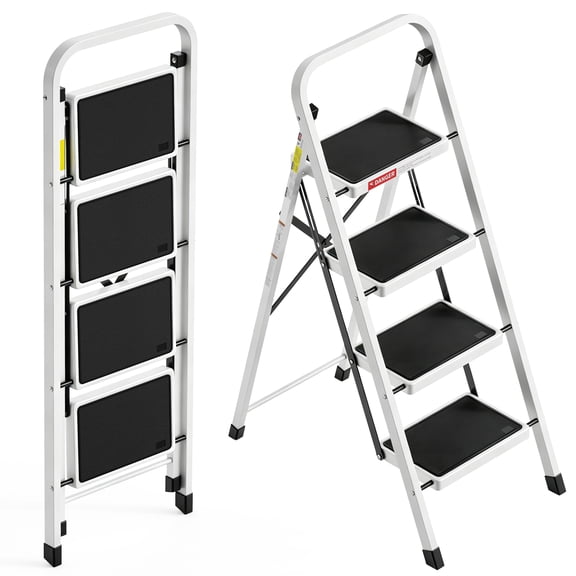 LevLad 4 Step Folding Ladder, Lightweight Portable Step Stool, 330 Lbs Capacity, White