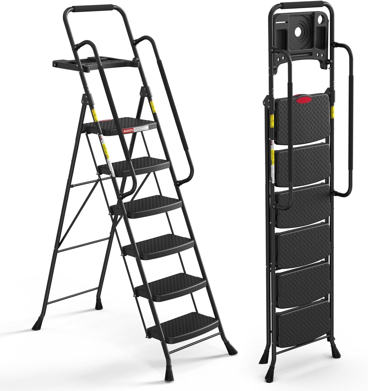 LevLad 6 Step Ladder with Tool Tray, Step Stool with Safety Lock, Non ...