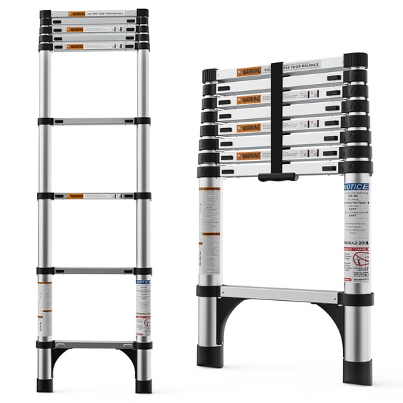 LevLad 8.5 FT Telescoping Ladder, Aluminum Extension Ladder with Anti-Slip Feet, Multi-Purpose Collapsible Ladder for Household, RV, Outdoor Work, Heavy Duty 330lbs Max Capacity