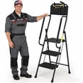 LevLad Folding 3 Step Ladder with Dual Handrails, Tool Bag & Anti-Slip ...