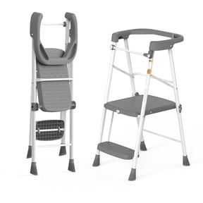 LevLad Toddler Kitchen Step Stool Helper for Kids, Foldable Learning Standing Tower for Kitchen Counter, Bathroom, Gray