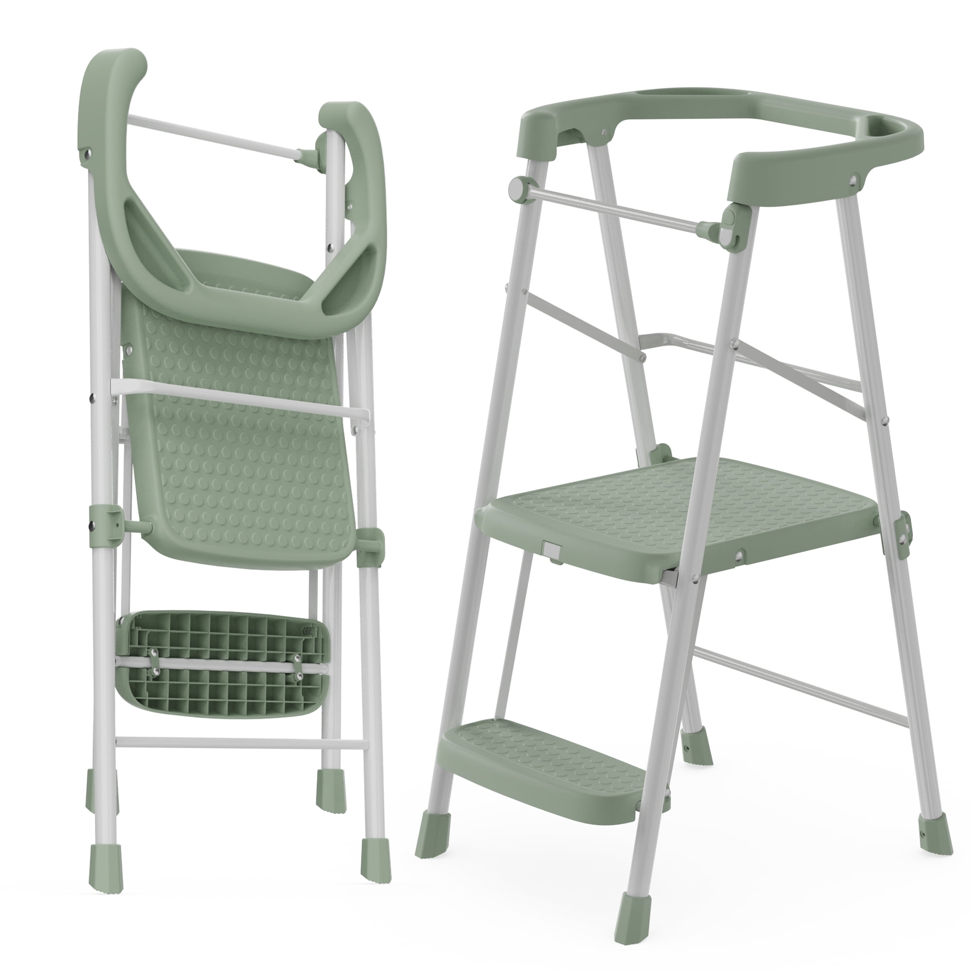 LevLad Toddler Kitchen Step Stool Helper for Kids, Foldable Learning Standing Tower for Kitchen Counter, Bathroom Sink, Green