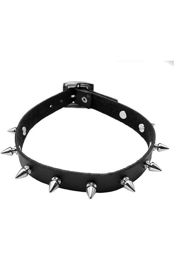 Metal Spike Studded Leather Collar Choker Necklace