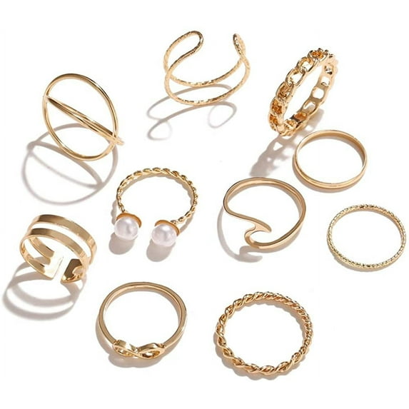 Levamdar Vintage Knuckle Gold Rings Set, 10 Pieces