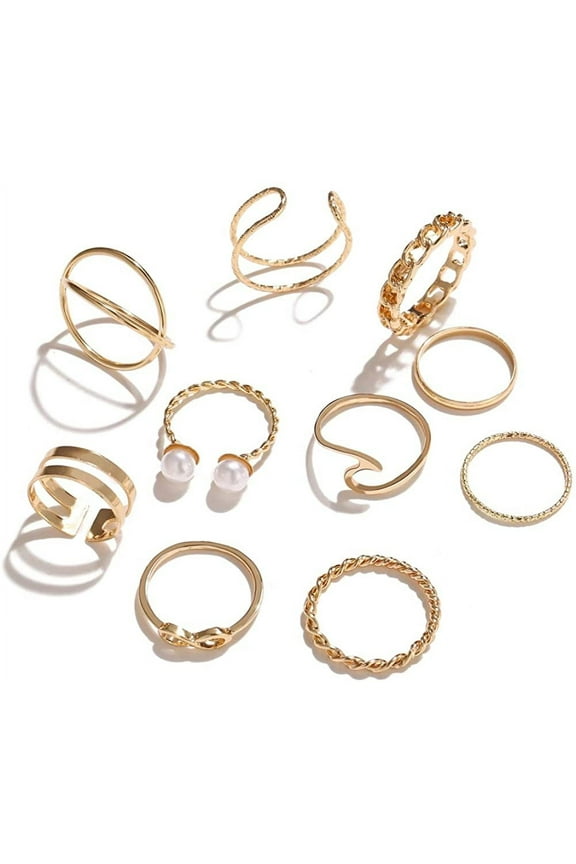 Vintage Knuckle Gold Rings Set, 10 Pieces
