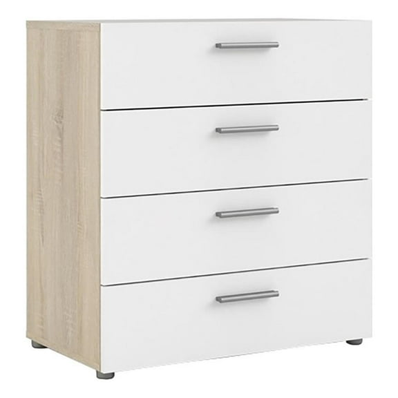 Levan Home Contemporary 4 Drawer Engineered Wood Chest in Oak /White