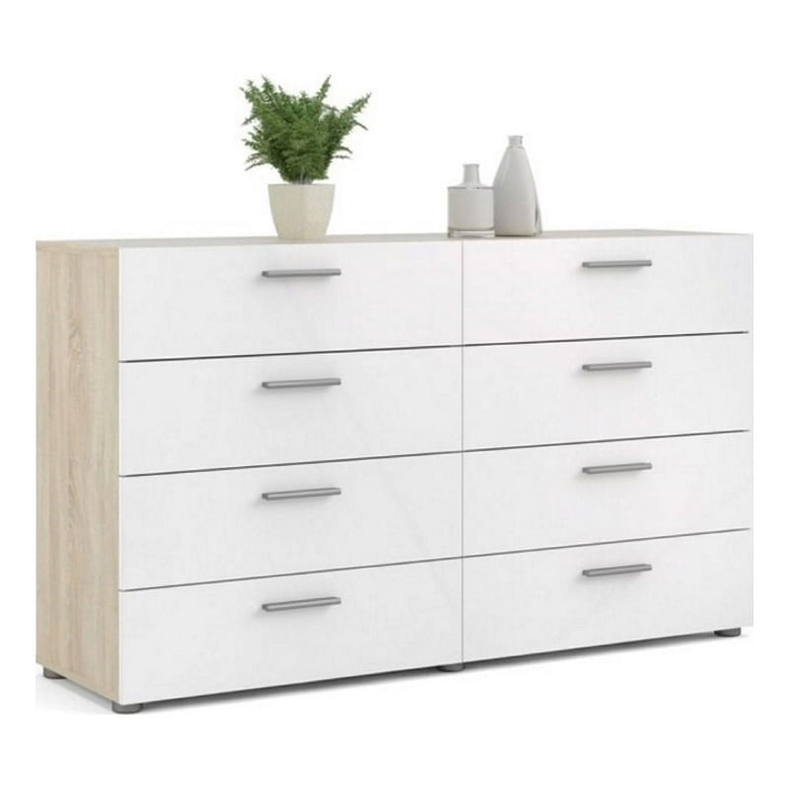 Levan Home Engineered Wood 8 Drawer Double Dresser in Oak/White High