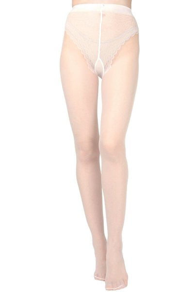 Levante Women's Cherish Lace Bikini Brief 20 Denier Sheer Pantyhose - Womens - Female, Medium, Panna