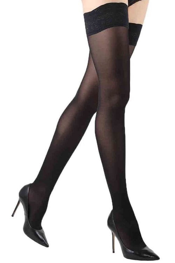 Women's Microfiber Opaque Thigh High Stockings - Womens - Female, Small, Nero