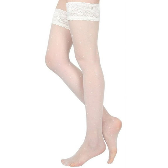 Levante Women's Seduction Sheer Allover Dot Thigh High Stockings - Womens - Female, Medium, Panna