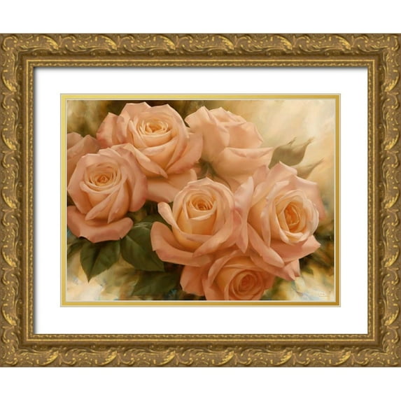 Levashov, Igor 14x12 Gold Ornate Wood Framed with Double Matting Museum Art Print Titled - Peach Rose Splendor II