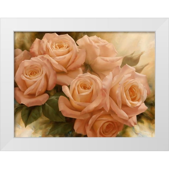 Levashov, Igor 32x25 White Modern Wood Framed Museum Art Print Titled - Peach Rose Splendor II