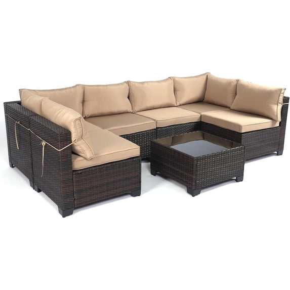 LeveLeve 7 Wicker Sectional Outdoor Conversation Sets with Sofa and Table
