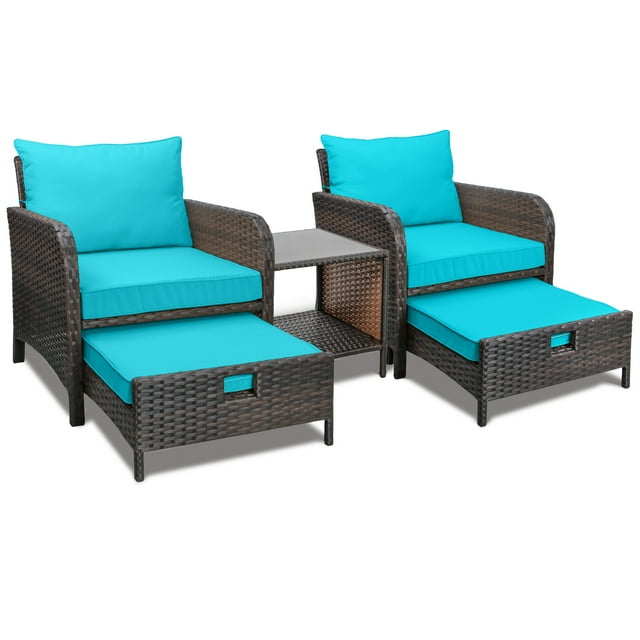 LeveLeve 5 Piece PE Wicker Rattan Balcony Furniture Set with Ottoman