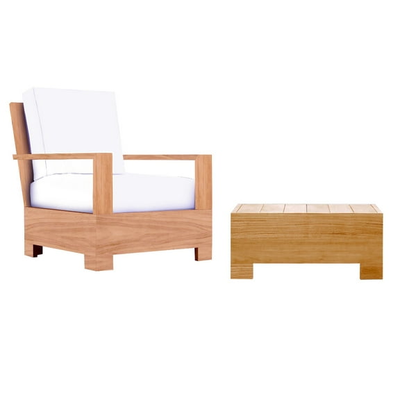 Leveb 2 Pc Lounge Chair Set: Lounge Chair & Side Table With Cushions in Sunbrela Fabric #57003 Canvas White