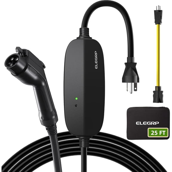 Level 1/2 EV Charger, 16 Amp, Portable J1772 Electric Car Charger, 25FT Cable, NEMA 6-20 & 5-15 Adapter, 110V-240V for BEVs/PHEVs, PBE & LRC Technology