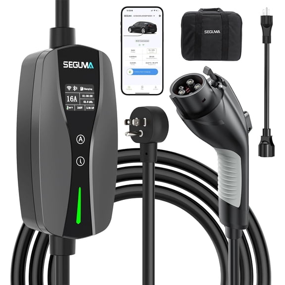 Level 1/2 EV Charger, 16Amp Adjustable Current Wi-Fi/App Control, UL, ETL Certified NEMA 5-15 Plug/NEMA 6-20 Adapter, Timing Delay & LED Display 25FT Electric Car Charger J1772 BEVs/PHEVs 110V-240V