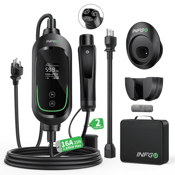 Level 1 & 2 Tesla EV Charger, 16A Adjustable Home Charger with 240V NEMA 6-20 Plug, 120V Adapter, Real-Time Dynamic Display and Ring Light, Compatible with Tesla Model Y/3/S/X/Cybertruck