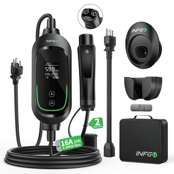 Level 1 & 2 Tesla EV Charger, 16A Adjustable Home Charger with 240V NEMA 6-20 Plug, 120V Adapter, Real-Time Dynamic Display and Ring Light, Compatible with Tesla Model Y/3/S/X/Cybertruck