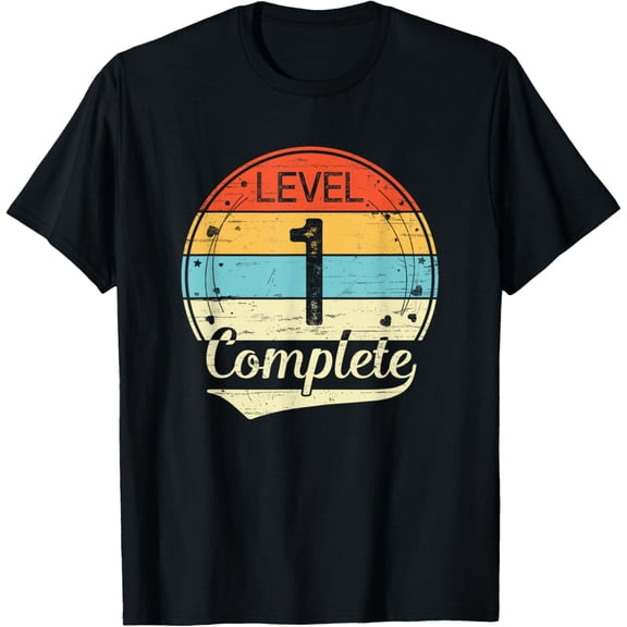 Level 1 Complete Retro 1st Wedding Anniversary T-ShirtMen and women, White Black T-shirt, size: Extra large S-4XL