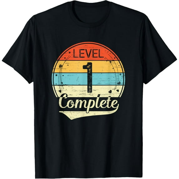 Level 1 Complete Retro 1st Wedding Anniversary T-ShirtMen's and women's gift, black and white T-shirt, size: Extra large S-4XL