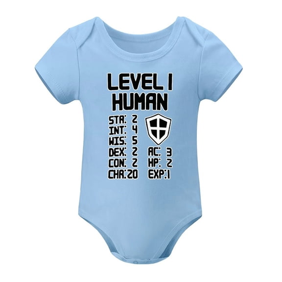 Level 1 Human Baby Bodysuit – Funny Gamer Newborn Outfit for Boys Or Girls, Video Game Themed Toddler Romper Sky Blue-style 12months