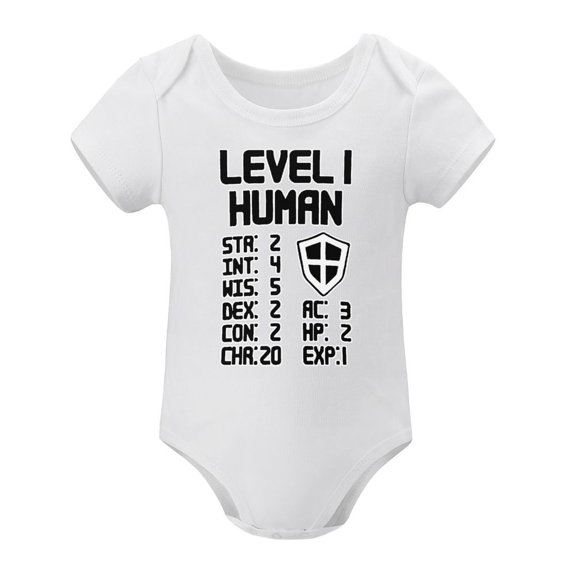 Level 1 Human Baby Bodysuit – Funny Gamer Newborn Outfit for Boys Or Girls, Video Game Themed Toddler Romper White-style 3months