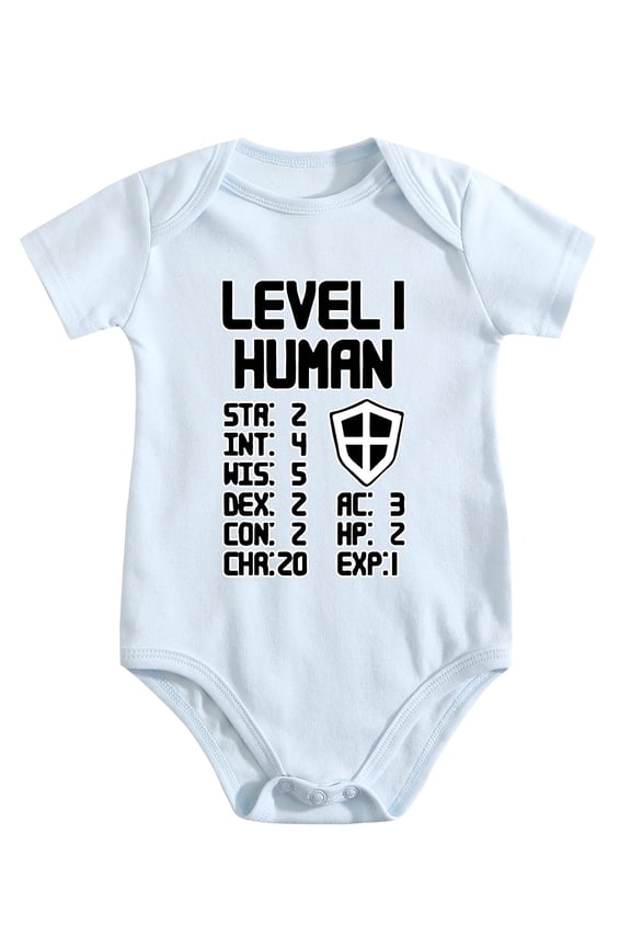 Level 1 Human Cute Toddler Rompers Video Game Themed Baby Short Sleeve Bodysuit Baby Blue-style 0-3M
