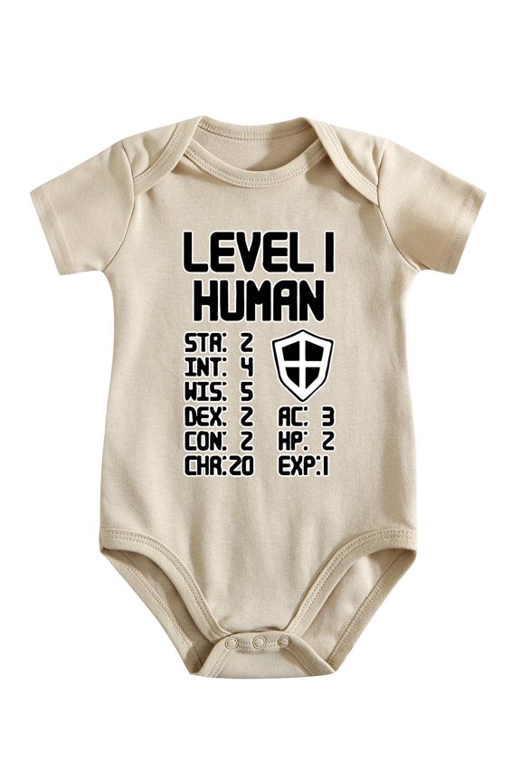 Level 1 Human Cute Toddler Rompers Video Game Themed Baby Short Sleeve Bodysuit Light Apricot-style 6-9M