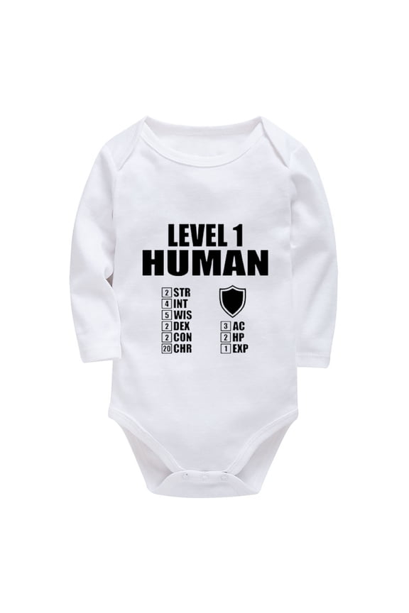 Level 1 Human Infant Boy Romper Long Sleeve Neutral Baby Outfit White Boys Rompers 3-6 Months