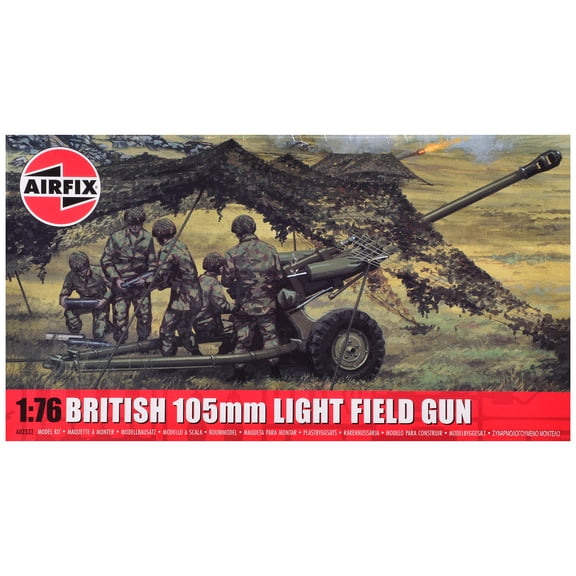 Level 1 Model Kit British 105mm Light Field Gun with 3 Scheme Options 1/76 Scale Plastic Model Kit by Airfix