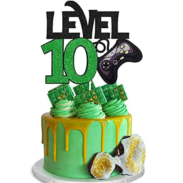 Level 10 Game Birthday Cake Topper - Video Game Boy's 10th Birthday Level Up Party Cake Supplies - Game on Winner Gaming Party Decoration