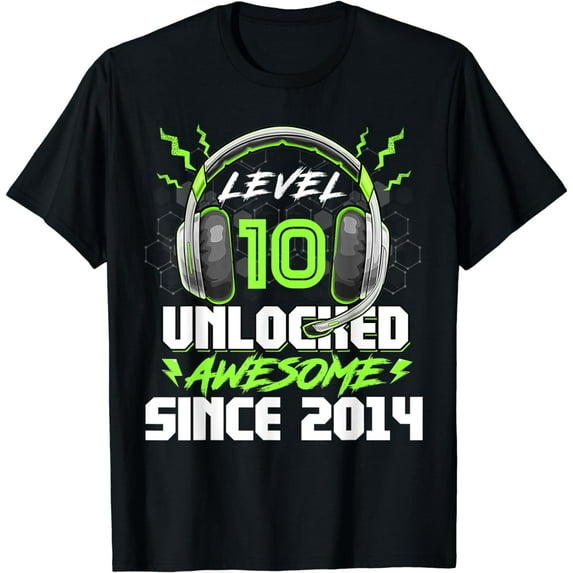Level 10 Unlocked 10th Birthday 10 Year Old Boy Gamer Bday Funny Creative Graphic T-Shirt