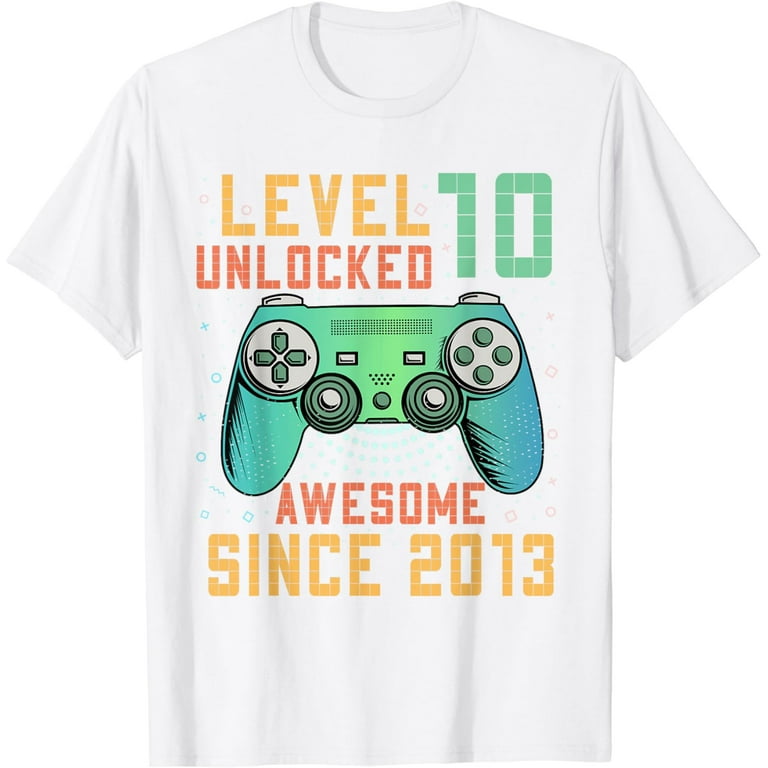 Level 10 Unlocked Boys 10th Birthday 10 Year Old Gamer Gift  T-Shirt