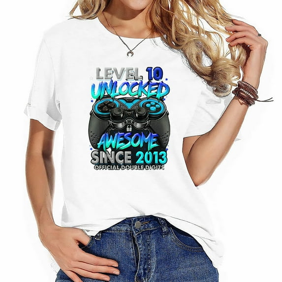 Level 10 Unlocked Awesome Since 2013 10th Birthday Fashionable Women's Graphic Tee - Cute Short Sleeve Top