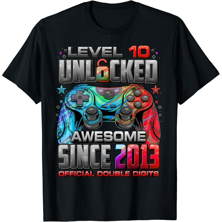 Level 10 Unlocked T-Shirt 10th Birthday Party Gamer T Shirt