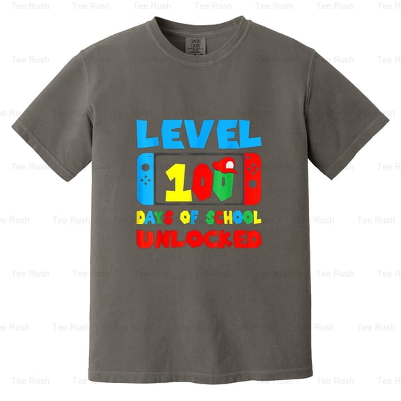 Level 100 Days School Unlocked Funny Video Games Student Gamer Gift, Comfort Color T-Shirt Unisex, up to 4XL