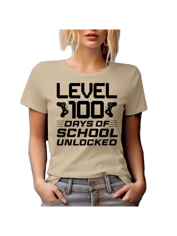 Level 100 Days of School Completed, Video Gamer Graduation Themed, Tan T-Shirt, XL