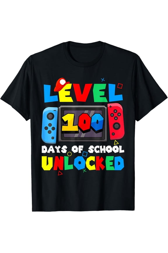 Level 100 Days of School Unlocked Gamer Video Games Boys T-Shirt