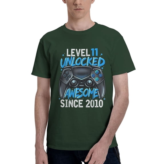 Level 11 Unlocked Awesome Since 2010 Men'S Basic Short Sleeve T-Shirt Dark Green Medium